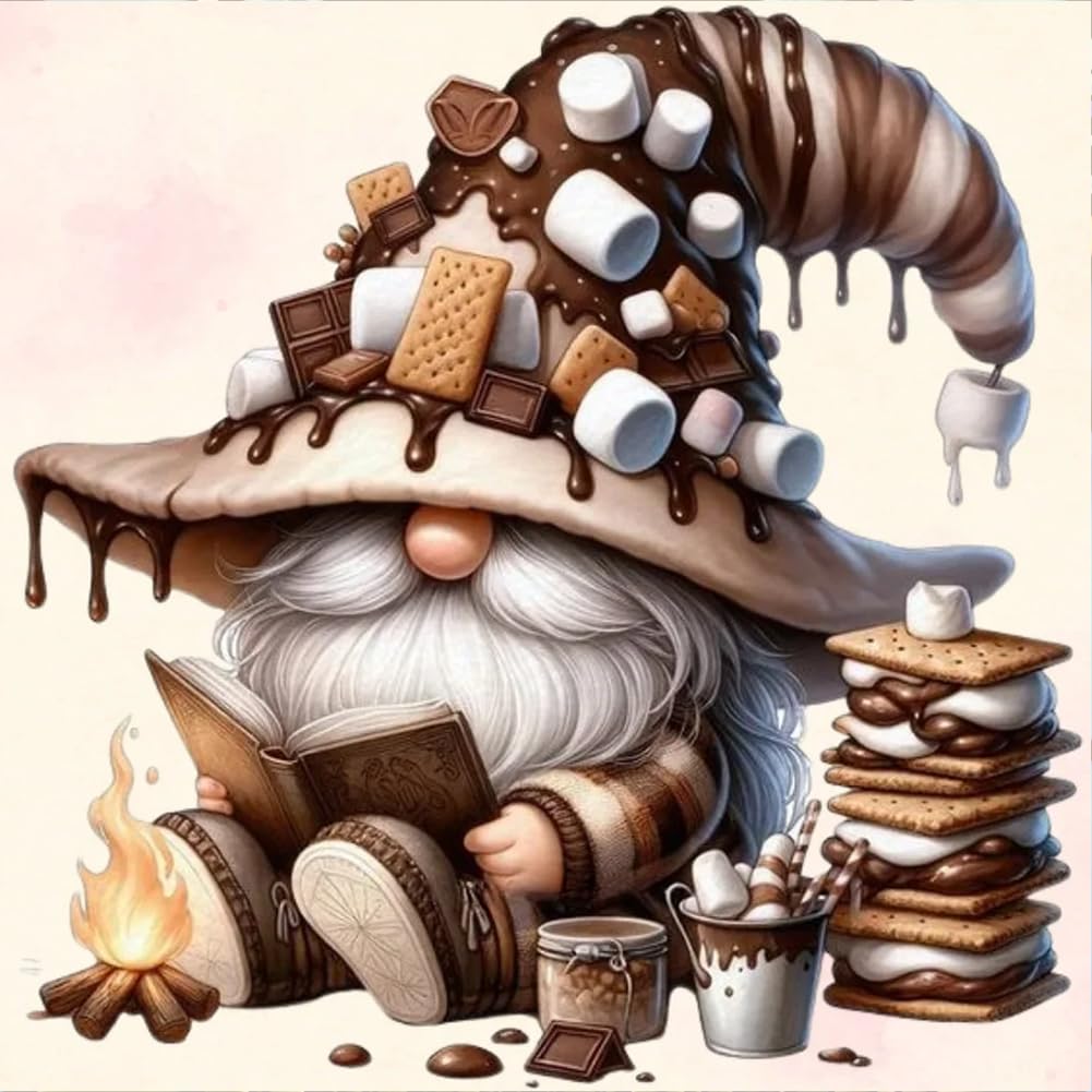 Fiorky N Coffee Gnome Diamond Painting Art Kits Adults, 5D Diy Full Round Drill Diamond Painting Cartoo Coffee Gnome For Home Wall Decor