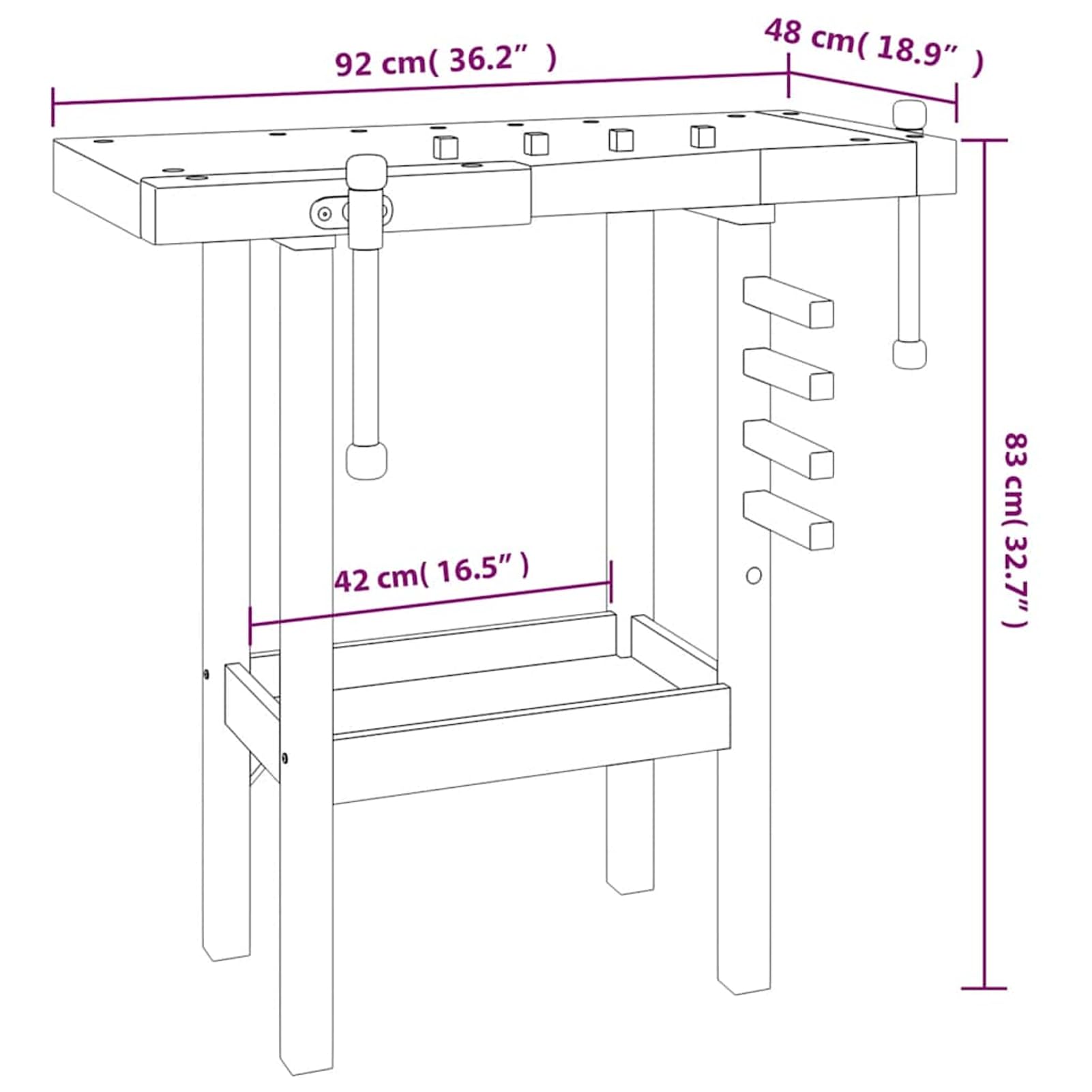 Gecheer Banco da Lavoro con Morsa, Stabile e Robusto 92x48x83 cm in Legno Massello di Acacia e Compensato, Piano da Lavoro con Fori di Guida e Fermi per Strumenti, for Garage Officina e Capannone