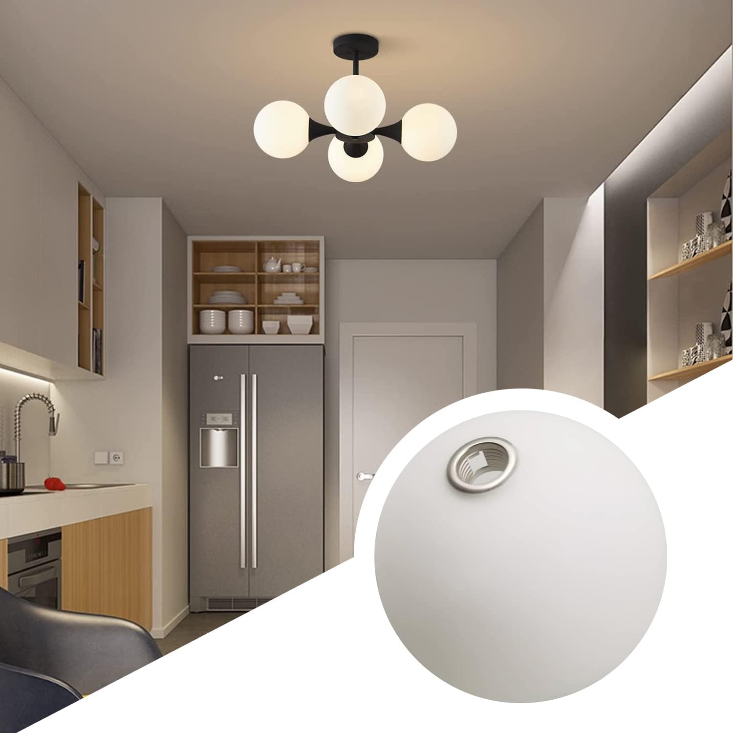 KCO Lighting Milk White Glass Globe Shade Replacement Frosted White Glass Lampshade Cover for Light Fixtures Wall Sconces Chandelier Pendant Light, 7.9” Diameter