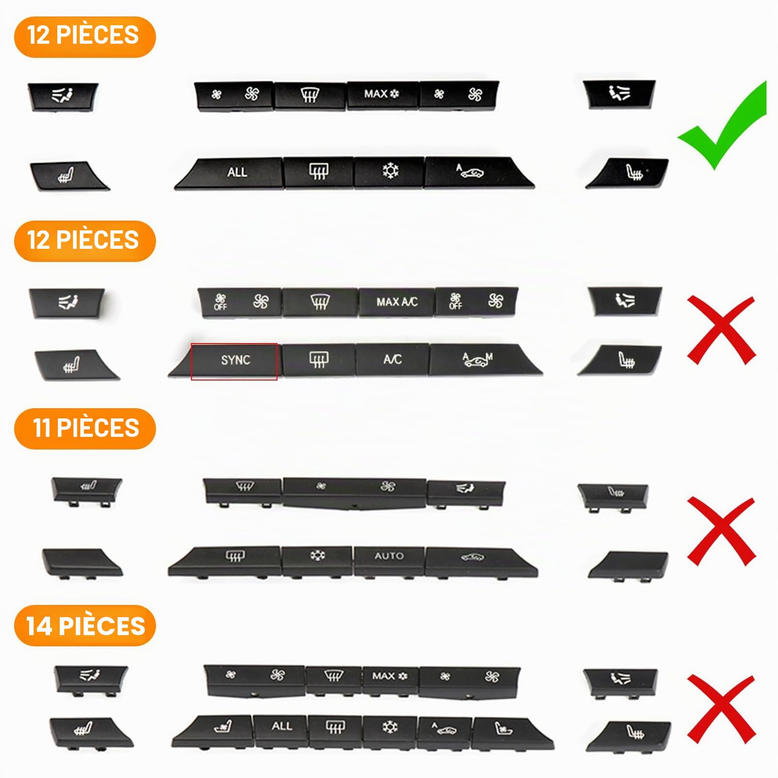 TTCR-II 12PCS Compatibles avec BMW Bouton Commutation Chauffage Série 5/6/7 F01 F02 F03 F04 F06 F07 F10 F11 F12 F13, 61319313923 Couvercle Bouton Commutation A/C Climatisation Console Centrale