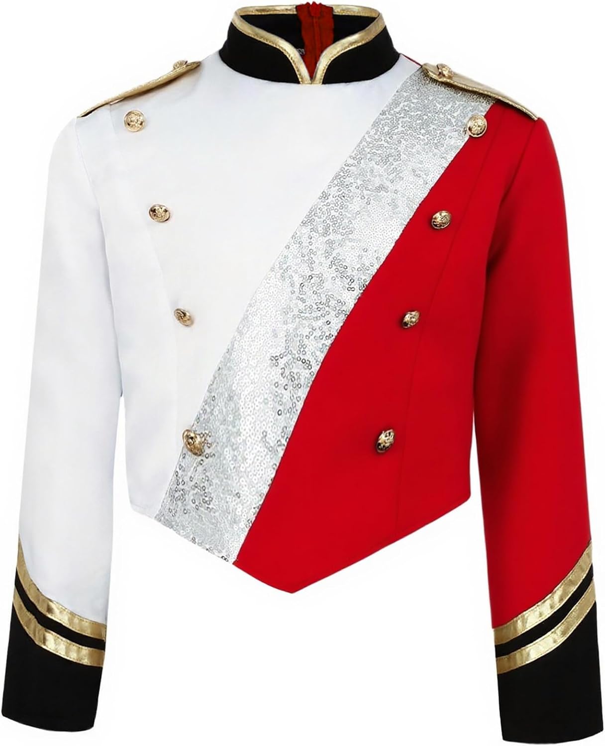 Boys Kids Long Sleeve Marching Band Outfits Royal Guard Sequins Jacket Coat for Halloween Masquerade Prom