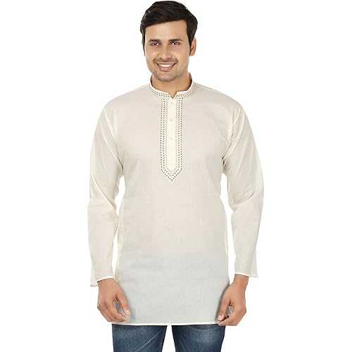 Maple Clothing Cambric Cotton Men's Short Kurta Shirt Indian Clothes