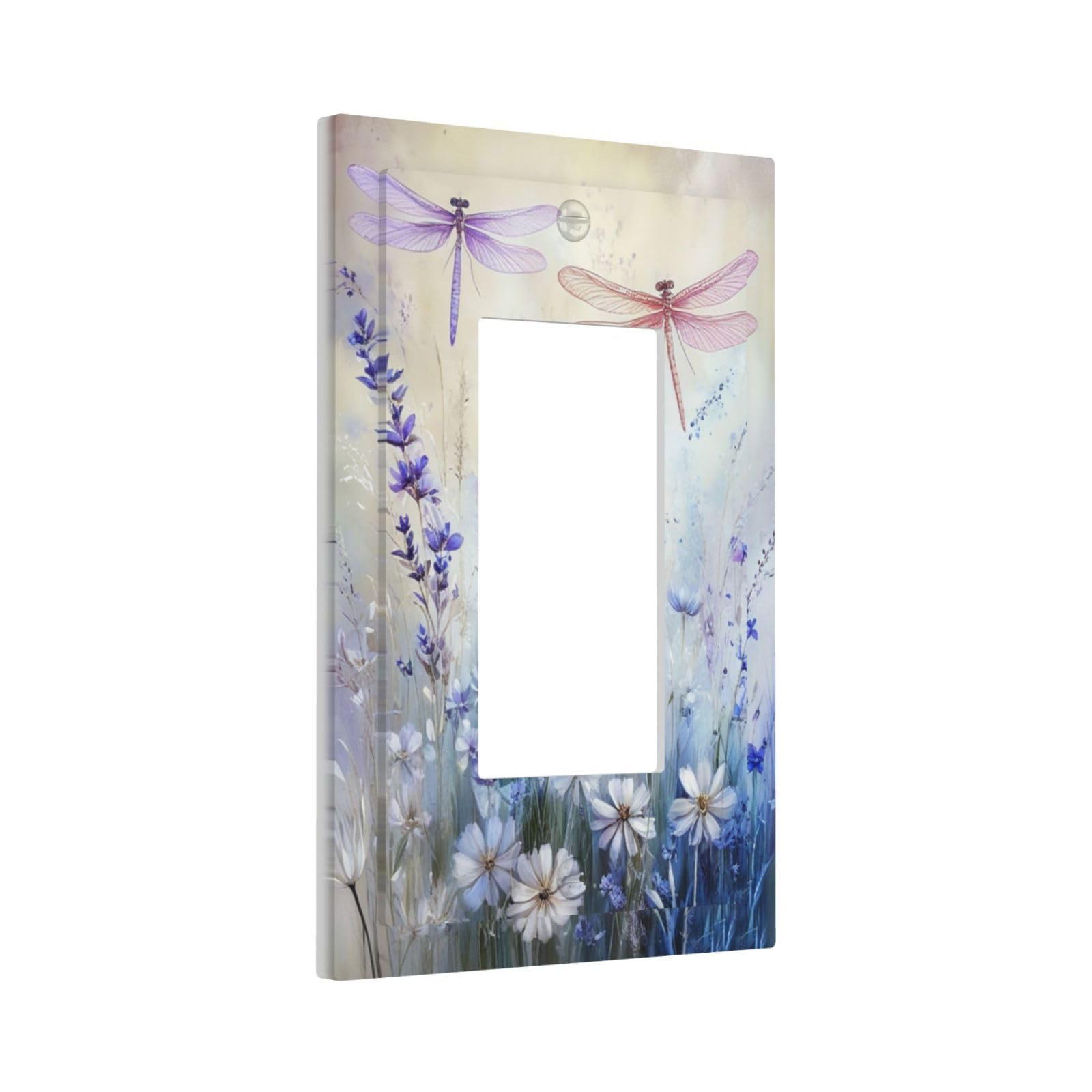 Sghxwp Outlet Covers Watercolor Dragonfly Wildflower Single Rocker Light Switch Plate Pastel Lavender Blue Floral Decorative 1 Gang Wall Plate Gfci Electrical Switchplate for Bathroom Home Decor