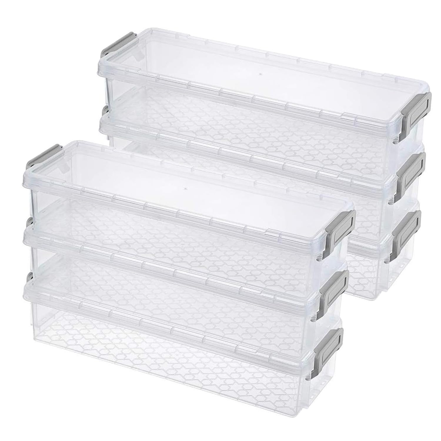 Cobenga 6 Pcs Clear Storage Containers, 34 cm Long Rectangular Storage Boxes with Clip, Stackable Translucent Plastic Storage Container for Home Office Kitchen Supplies