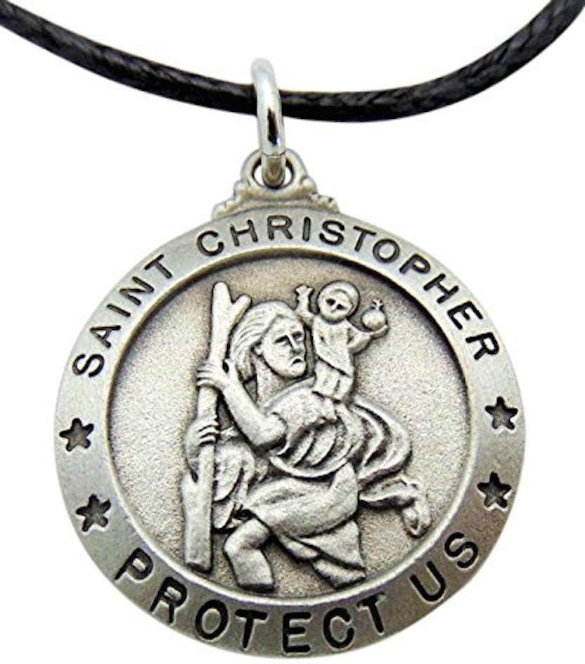 Saint Christopher Pewter Medal on 18 Inch Black Cord