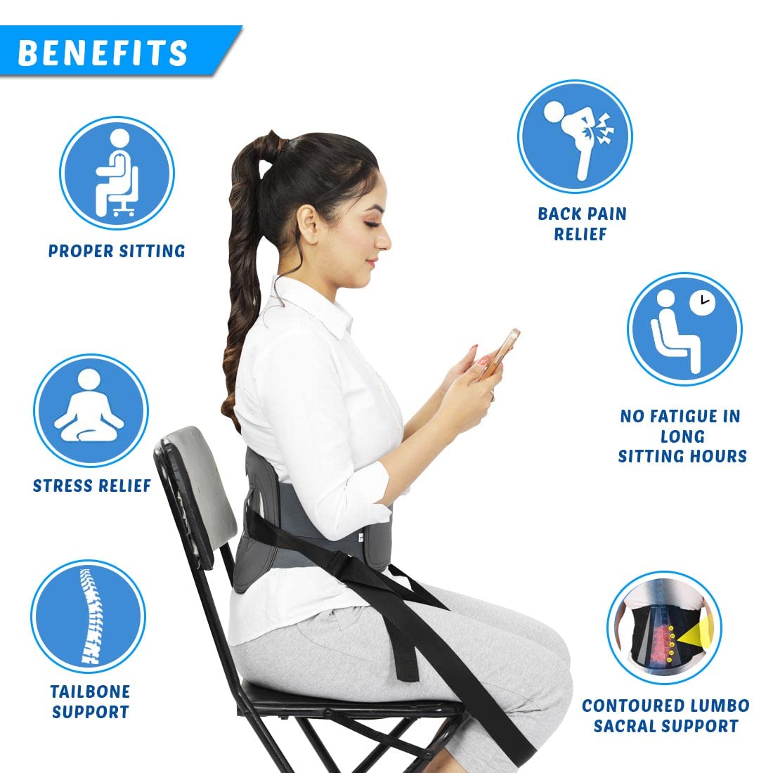 JSB BS08 Lumbar Traction for Belt Back Pain Relief, Exercise and Posture Correction (XL 40" to 44") 2