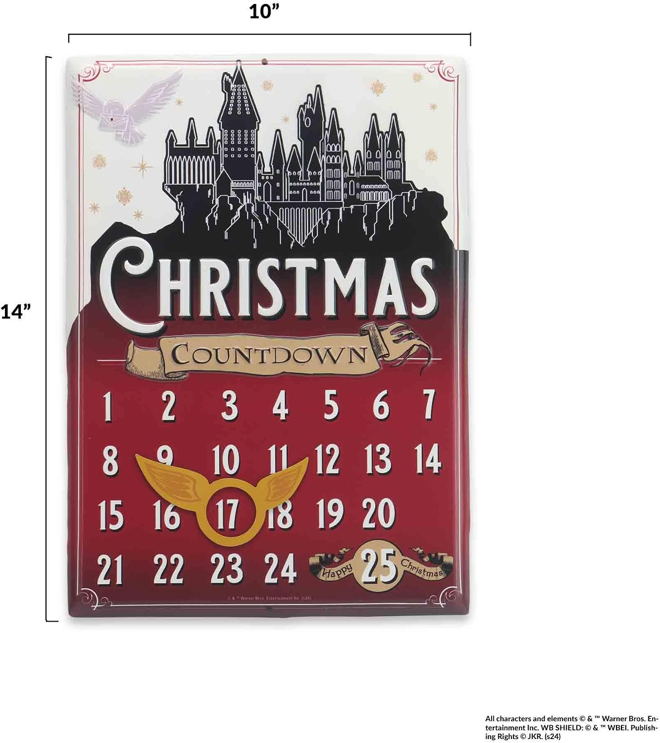 Harry Potter Embossed Metal Christmas Countdown Calendar - Fun Christmas Calendar with Snitch Magnet for Home Decorating
