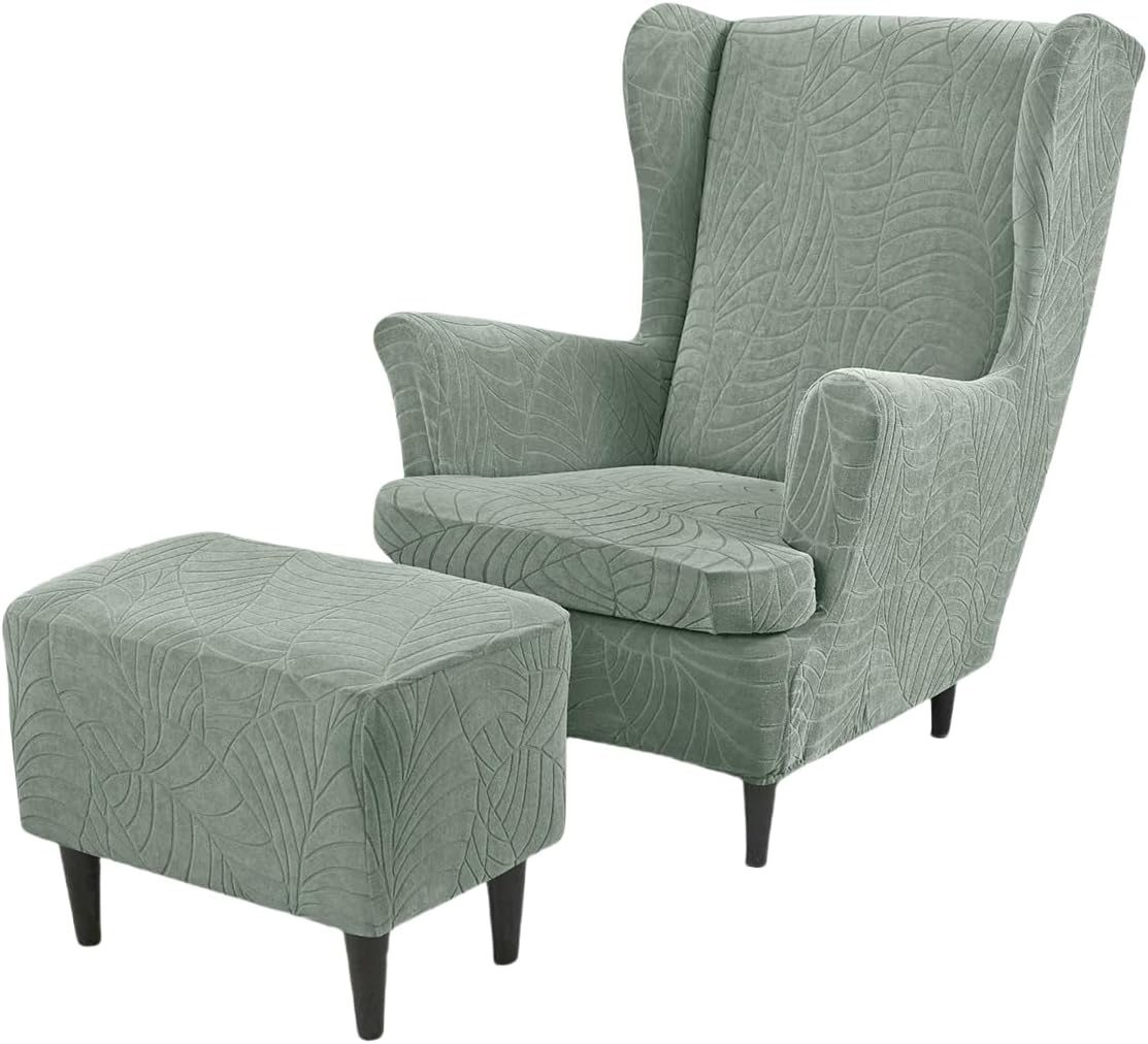 Stretch Armchair Cover Waterproof Wingback Chair and Ottoman Cover Set Wing Chair Slipcover with Cushion Cover Washable (Blue one Size)
