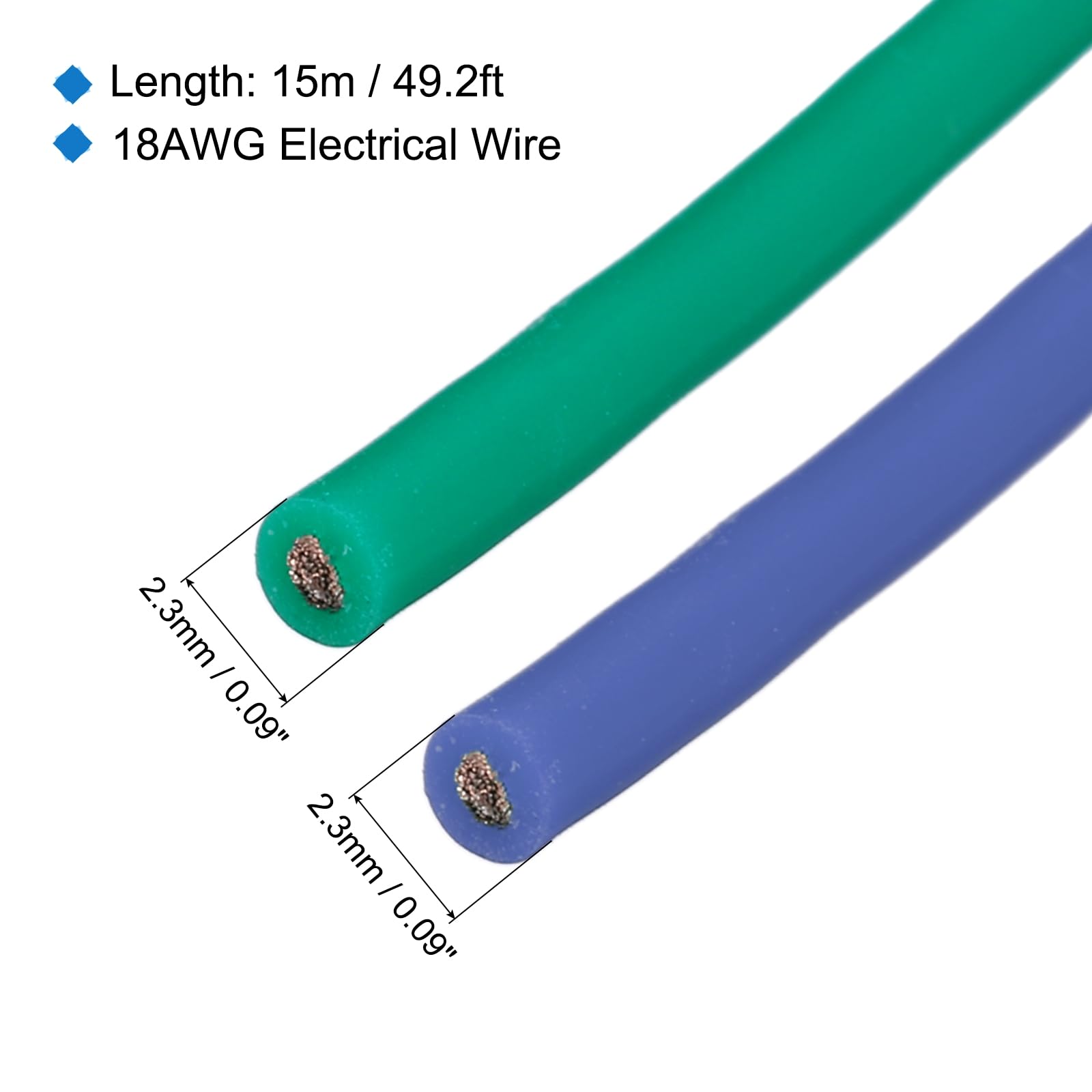 sourcing map 18 Jauge Silicone Fil 18AWG Électrique Fil Toronné Fil Souple Etamé Cuivre Fil Haut Temp Raccordement Bobine Bleu et Vert 15m/49.2ft pour Voiture Modèle Électroménager 2pcs