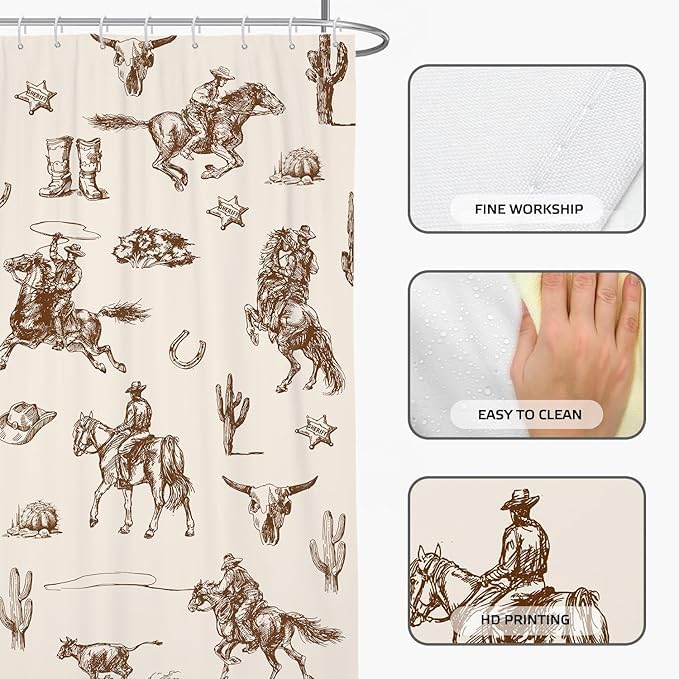 ITapnoom Duschvorhang Western Style - 183x183 Cm, Wasserdicht, Mit 12 Haken