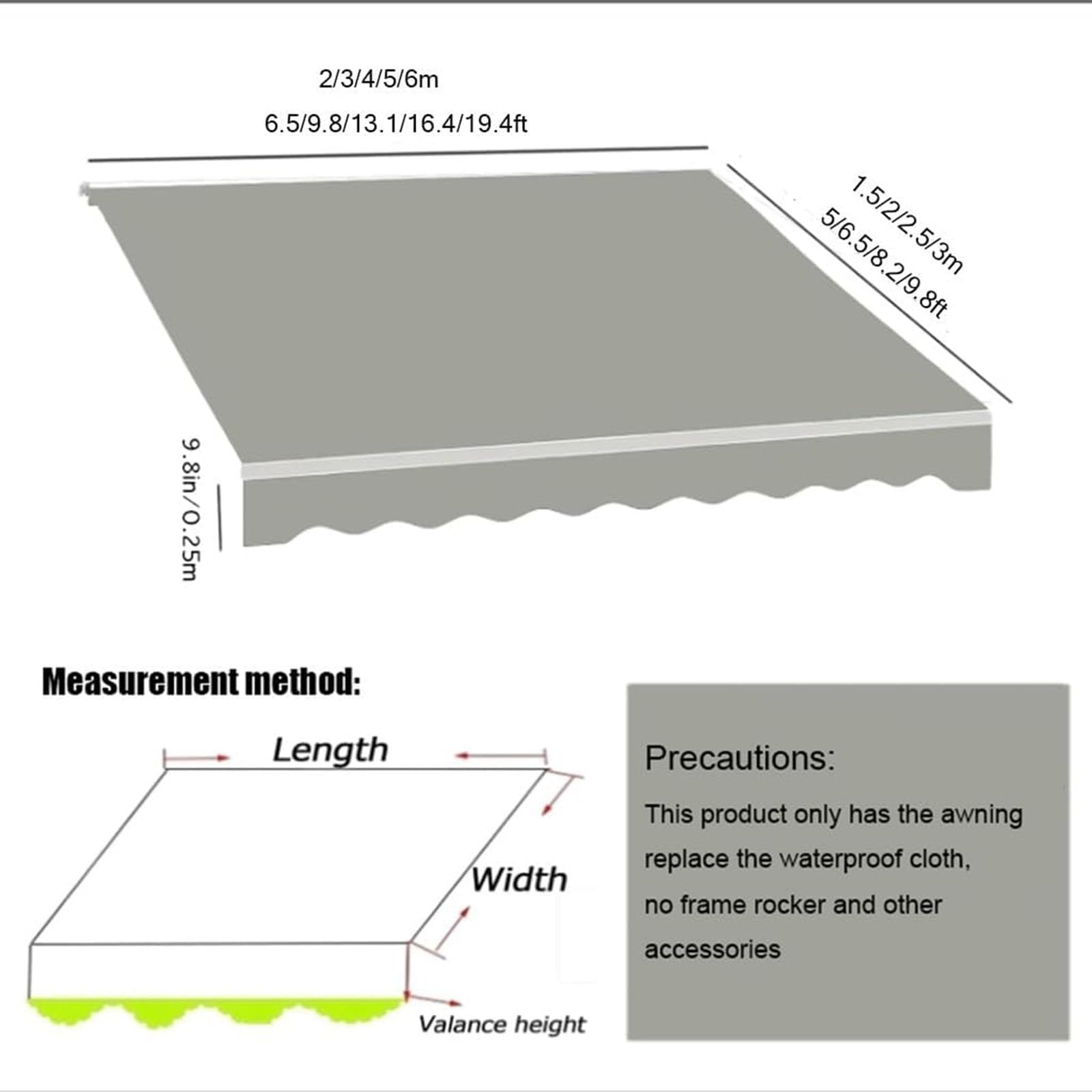 Telo di Ricambio per Tenda Parasole Retrattile Tessuto di Ricambio per Tenda a Braccio in Poliestere Anti UV 50+ per Balcone Patio Terrazzo Esterno Giardino,005,(20x13ft) 600x400cm