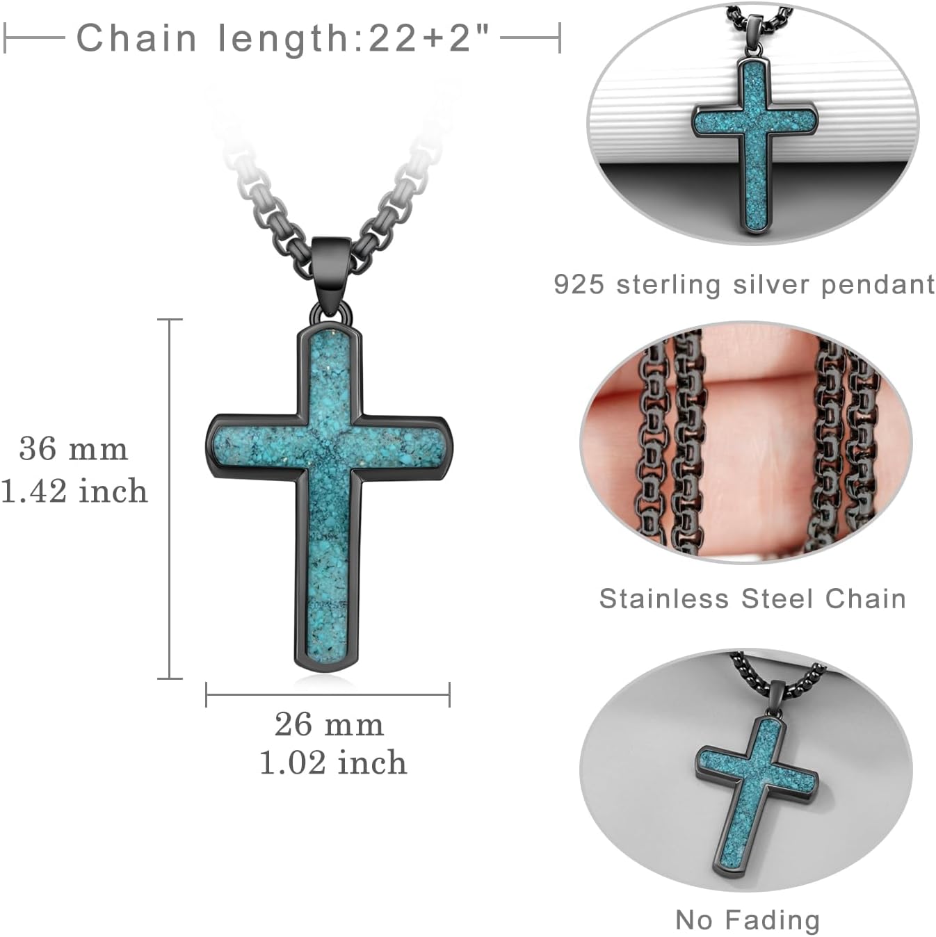 Black Cross Necklace 925 Sterling Sliver Cross Necklace Christian Jewelry Gifts for Men - Image 4