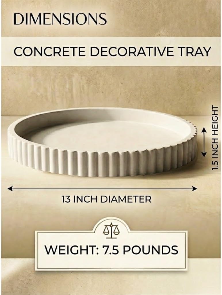 13-Inch Concrete Round Tray Home Decor for Coffee Table Decor - Round Coffee Table Tray - Circular Kitchen Island Trays - Decorative Trays- Gray - Image 2