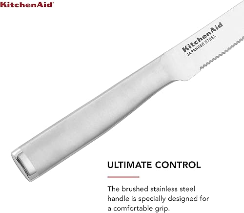 Miniatura 4 de KitchenAid Gourmet - Juego de cuchillos forjados para carne, acero inoxidable japonés de alto carbono, 4 piezas, acero inoxidable cepillado