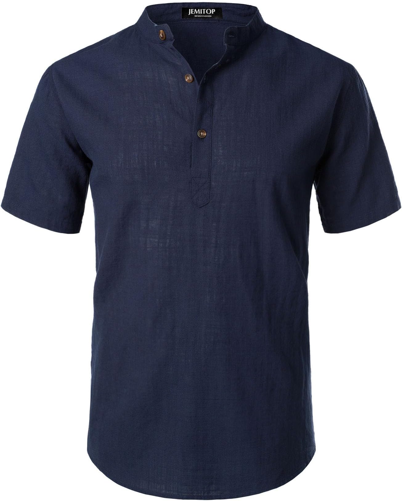 Men's Summer Lightweight Cotton Linen Shirts Casual Short Sleeve Breathable Banded Collar Henley for Beach Vacation