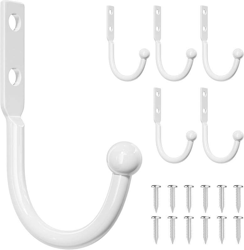 6 Pack Wall Hooks, Metal Hooks Wall Mount, Hold up to 45 Lbs | For Hanging Towel/Coat/Bag/Keys/Cups，Ideal for Bathroom, Outdoor, Closet, Kitchen, Garage