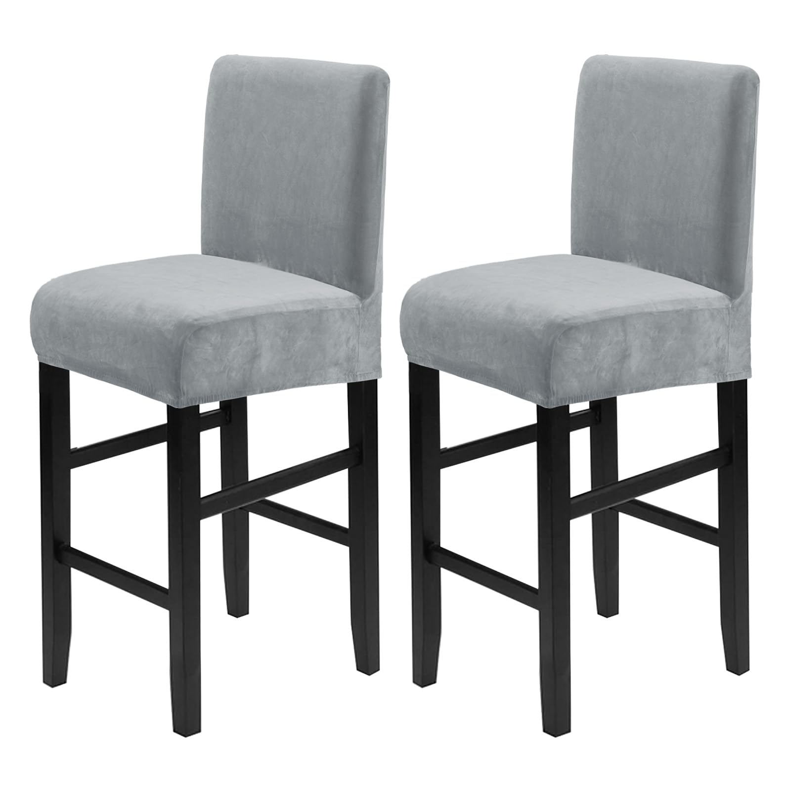 Photo 1 of XIAROGEE Crystal Velvet Bar Stool Covers with Backs, Soft Stretch Bar Chair Covers Set of 2 with Elastic Band Washable Counter Height Chair Slipcover for Pub Cafe Kitchen Room (Light Grey, 2 PCS)