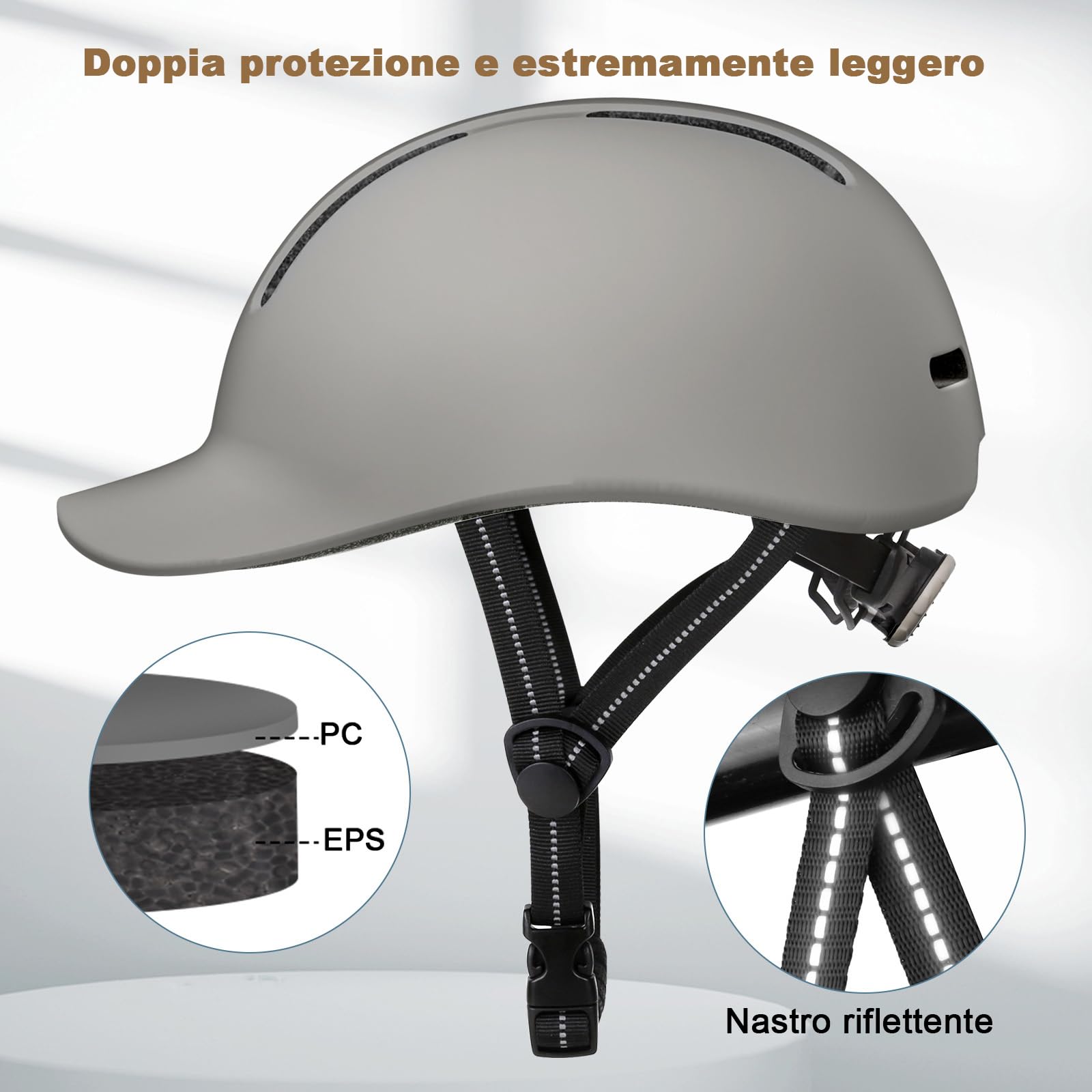Shinmax Casco da Bici con Visiera Uomo Donna, Leggero e Traspirante, Regolabile, Casco da bicicletta per Ciclismo Urbano, Trekking, Commuting e Monopattino Elettrico
