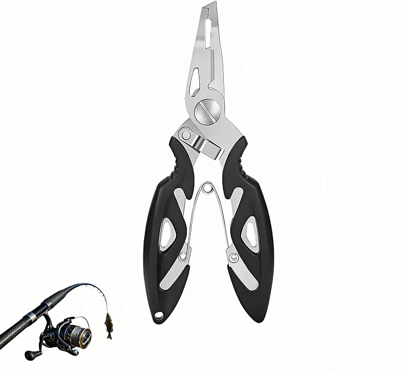 Multitool Fishing Pliers, Stainless Steel Multi-Tool with Spring-Loaded Design, Anti-Slip Grip, Line Cutter, Hook Remover for Saltwater Fishing