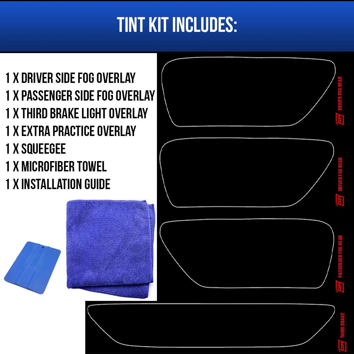 GRIDREADY Compatible with 2014-2021 Jeep Grand Cherokee Fog Third Brake Light Tint Kit | Foglight Reflector Overlay Covers Compatible with '14-'21 Jeep Grand Cherokee | Accessories