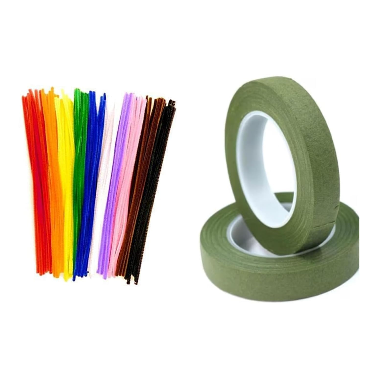 Aparonz Pipe Cleaners Craft,Chenille Stems for DIY Flowers and Flower Making Floral Tape for arkandi/Stocking Flowers and Art Craft School Students/fine Arts(100pc Regular+2 pc roll Green Ribbon)-image-34