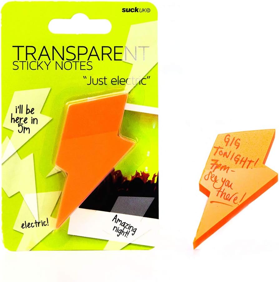 SUCK UK Transparent Sticky Notes - Orange Lightning Bolts