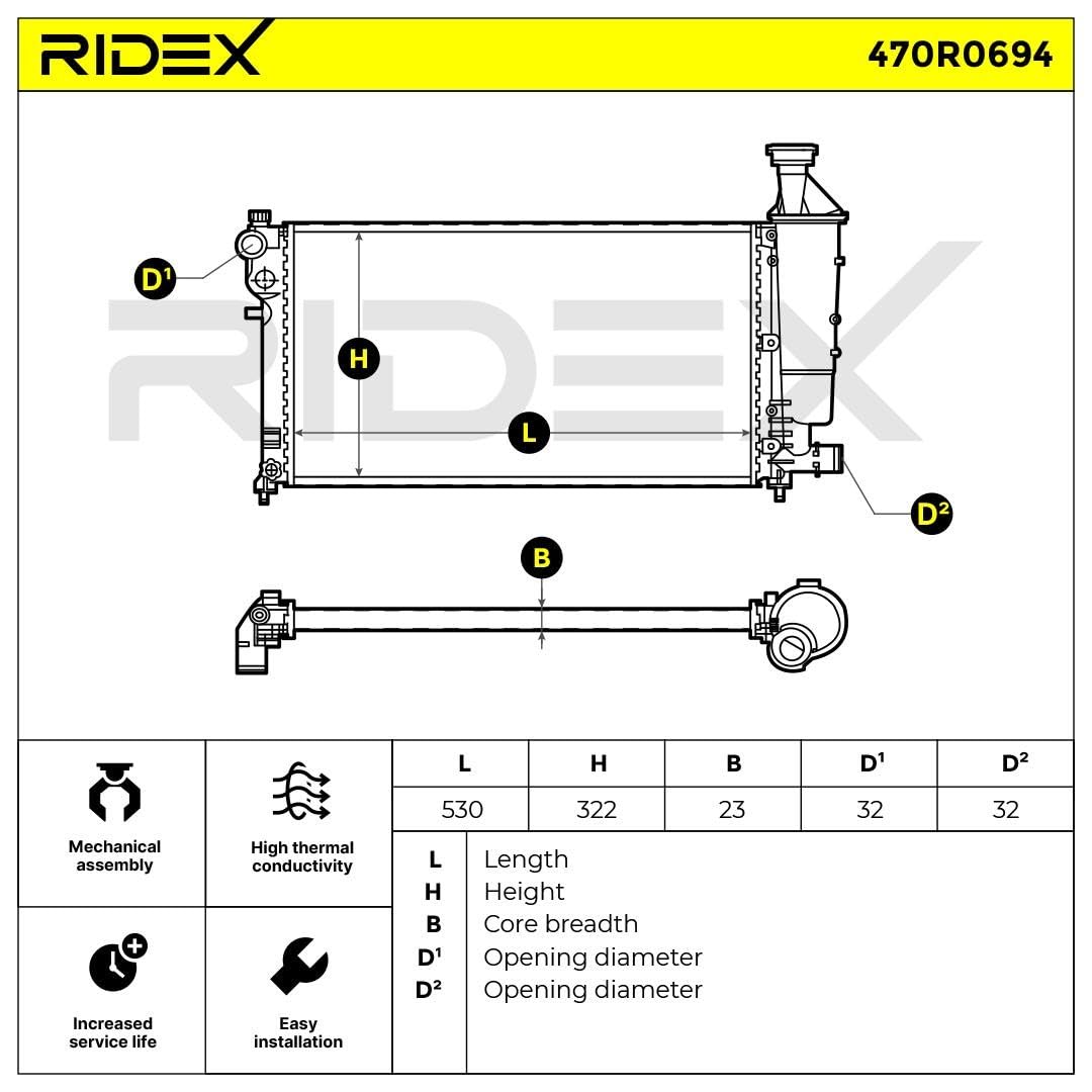 RIDEX 470R0694 Radiatore motore Compatibilità con PEUGEOT 106 II Hatchback 1A, 1C
