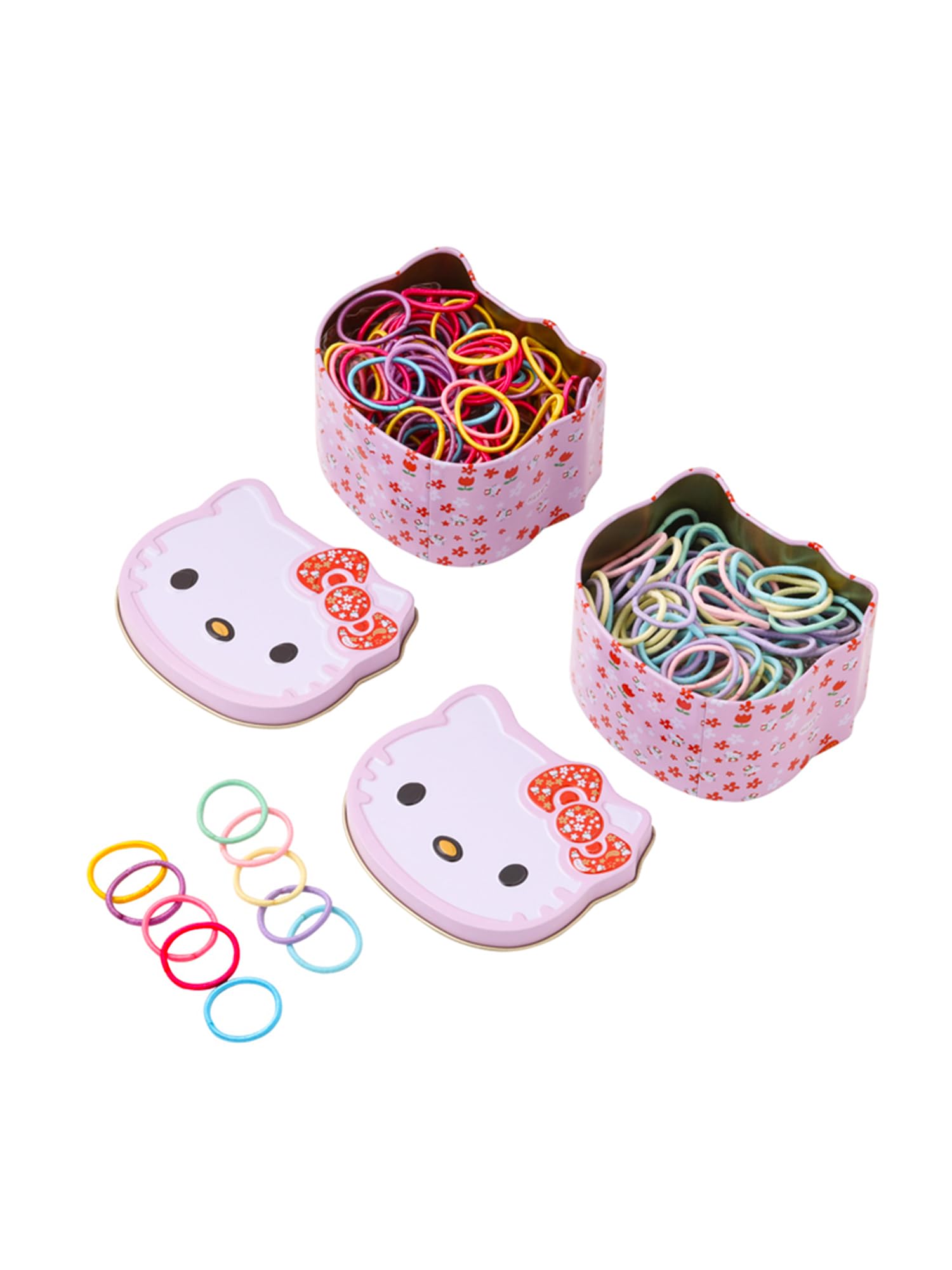 Melbees by Yellow Chimes Hair Rubber Bands for Girls Kids Hair Accessories for Girls Set of 200 Pcs Rubberbands Multicolor Soft & Stretchy Small Ponytail Holders with Kitty Tin Storage Box for Girls Kids Teens Toddlers