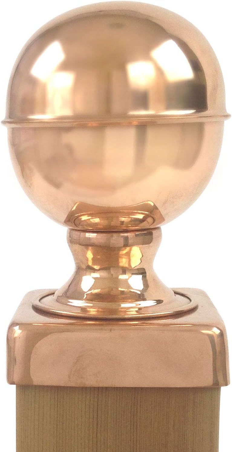 4x4 Copper Globe Finial Post Cap by Captiva (2-Pack) - Extended Lip - Solid Copper - Will Patina Naturally (3-1/2 x 3-1/2) (2, 4x4)