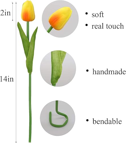Vista 4 de Crafare Tulipanes artificiales de primavera, 27 unidades, tulipanes de tacto real para el día de San Valentín, ramos de boda, arreglos florales