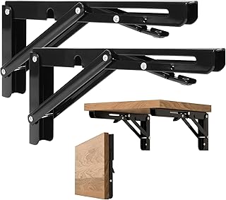 Folding Shelf Brackets 14 Inch - 2PCS Heavy Duty Metal Bracket Shelf, Wall Mounted Collapsible Bracket for Space Saving Bench Table Outdoor Smoker, Max Load: 150 lb
