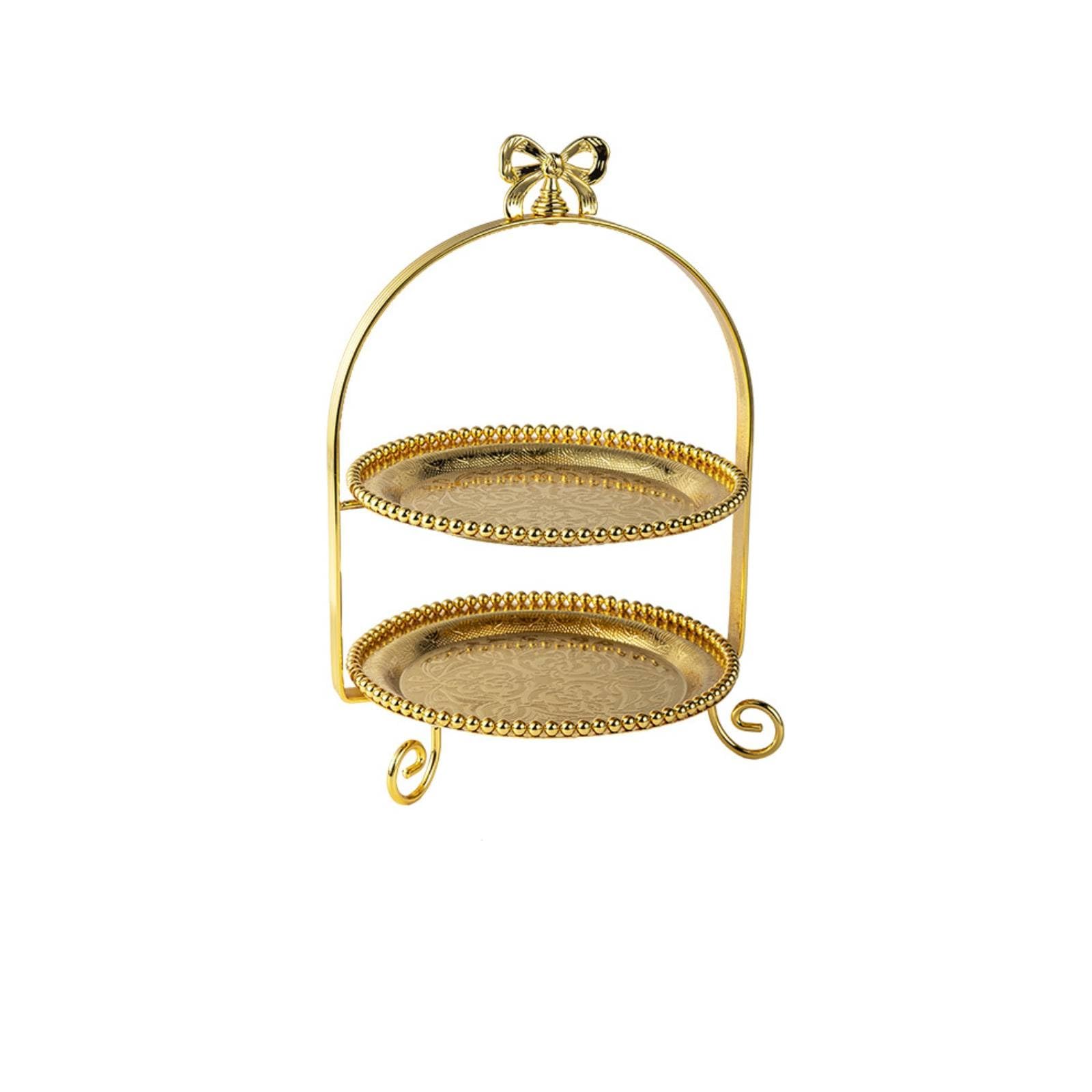 Présentoir à Dessert avec Poignée Papillon Argenté Présentoir à Gâteaux Vintage Support à Pâtisserie pour Anniversaire , 21 Cm , 9909-1G Doré, Deux Étages, Motif Papillon