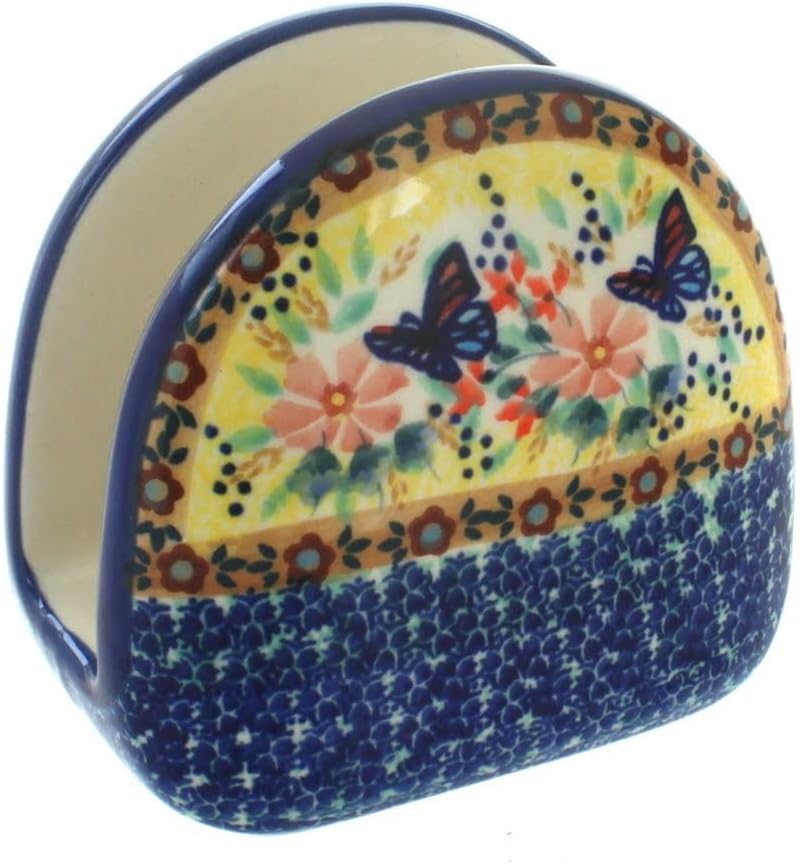 Blue Rose Polish Pottery - Pink Blush Bouquet Napkin Holder - 5" x 6.5" - Ceramic Napkin Holders, Decorative Dining Table Accessories