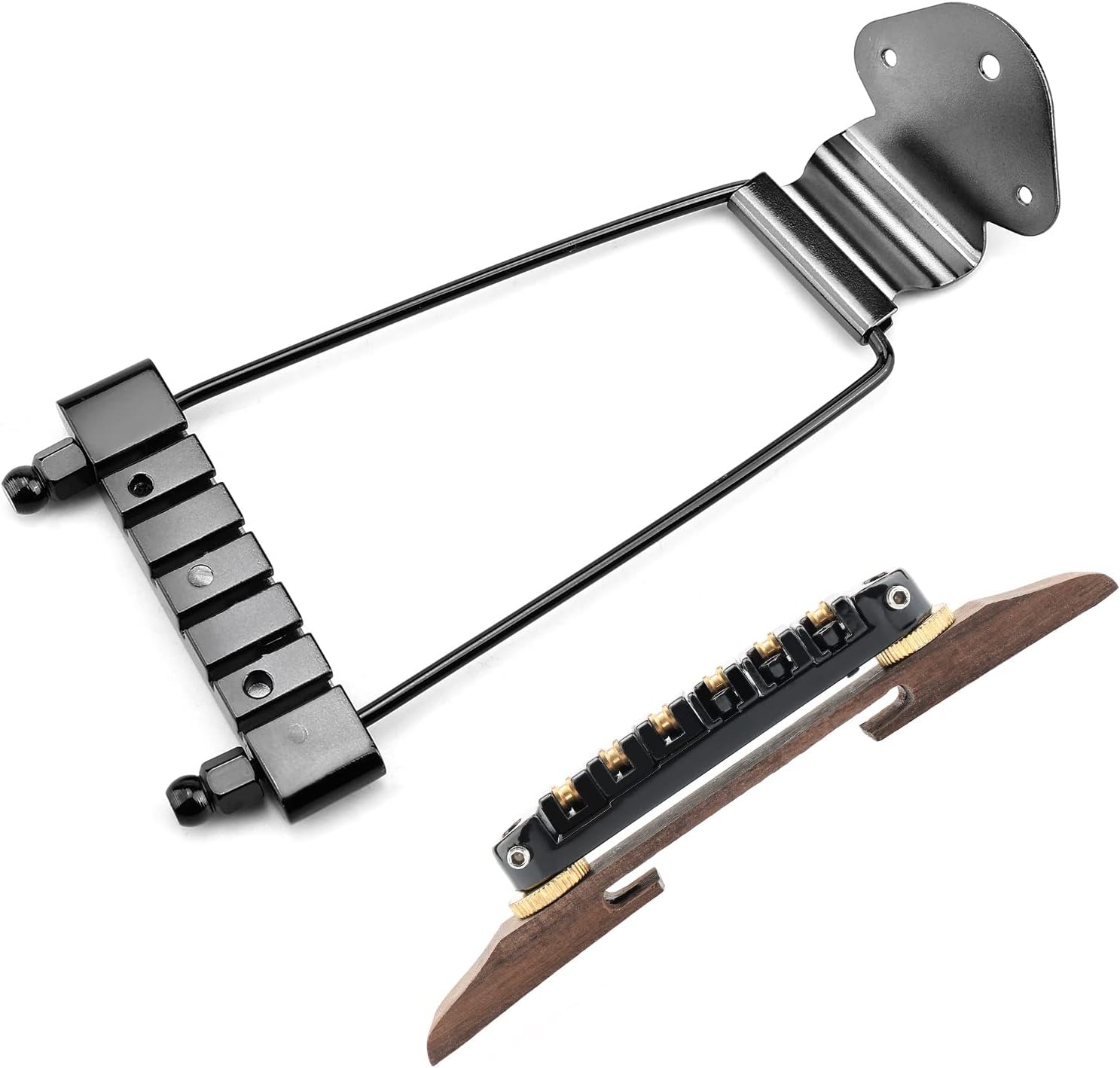 Swhmc Archtop Guitar Bridge Set - Adjustable Rosewood Base with Trapeze Tailpiece & Strings for Jazz/SG Guitars (Black)