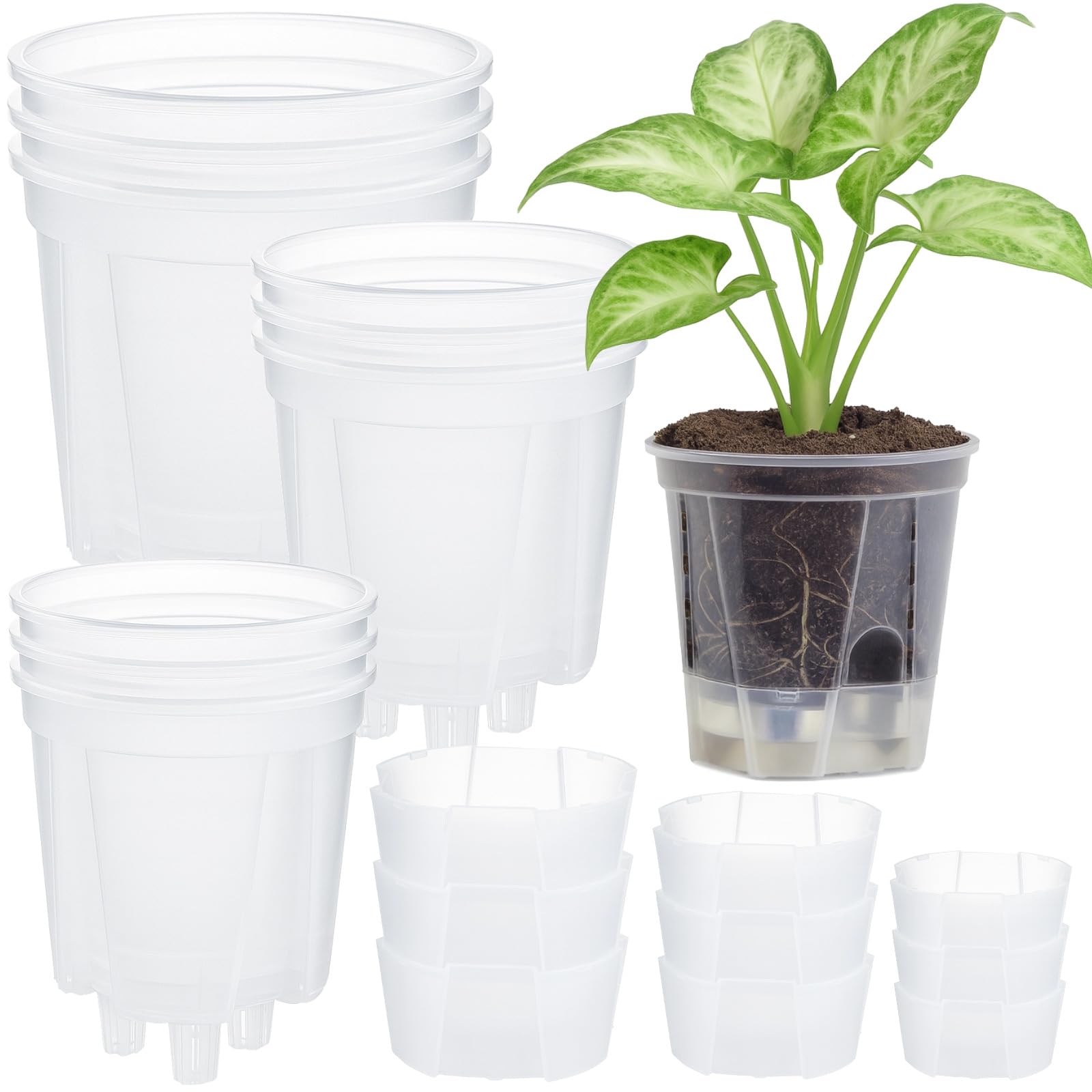 Pots de fleurs a drainage et arrosage automatique OMISTAR plastique lot de 9