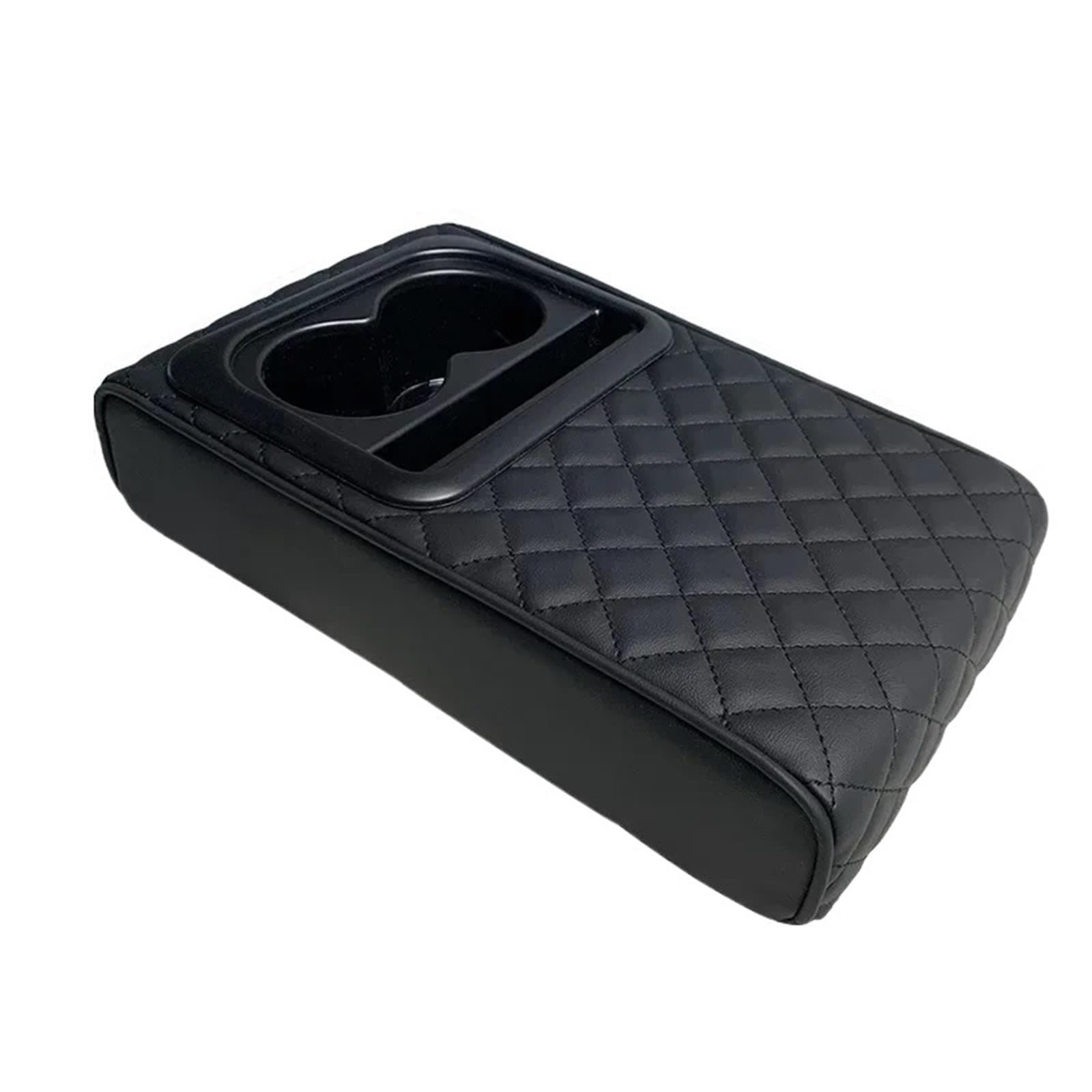 AWEUDNHI Car Armrest Box Auto Center Console Armrest Cushion With 2 Cup Holder PU Leather Pad Portable Car Pillow Cover Height Console Armrest(A)