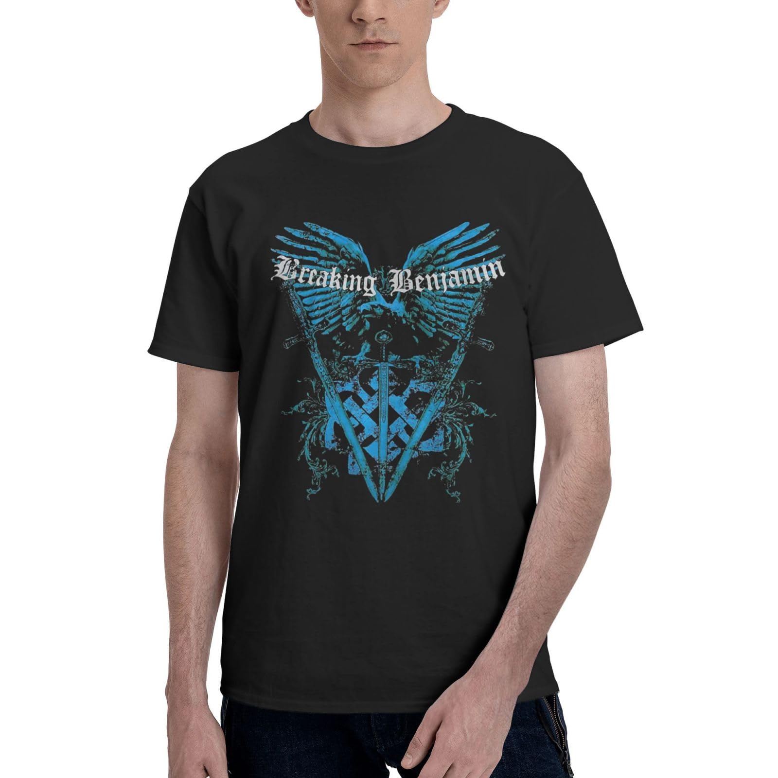 Grdbzzxgo Men's B-16 Benjamin Rock Band Breaking Comfortable Short-Sleeved Shirts Hard-Wearing And Fashion-Forward Tops Loungewear And Athletic Shirts Black 3XL
