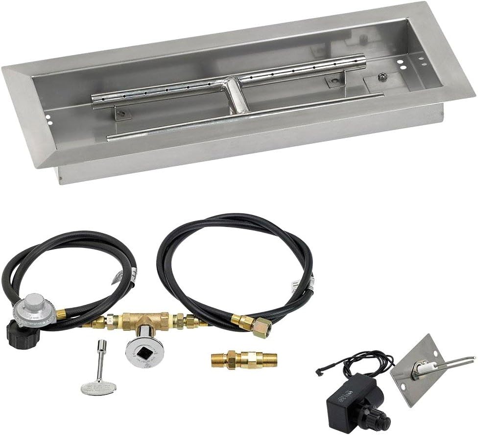 American Fireglass SS-AFPPKIT-P-18 Propane 18" x 6" Rectangular Stainless Steel Drop in Fire Pit Pan with Spark Ignition Kit