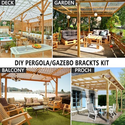 Image of 3-Way T-Shape Pergola Bracket Kit,Woodwork Brackets with Screws for 4x4(Actual:3.5 inchx3.5 inch) Wood Beams for Patio Pergola,Log Cabin Gazebo W /Hardware(1Pack)
