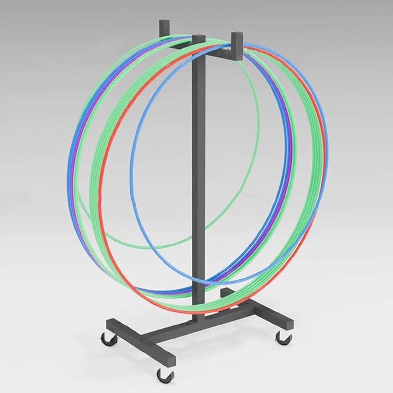 Commercial Hula Hoops Holder Stand, Metal Black Organizer Holder for Hula Hoop/Jump Rope, Fitness Club Hula Hoop Stand, Living Room Playroom Corner Exercise Hoop Storage Cart