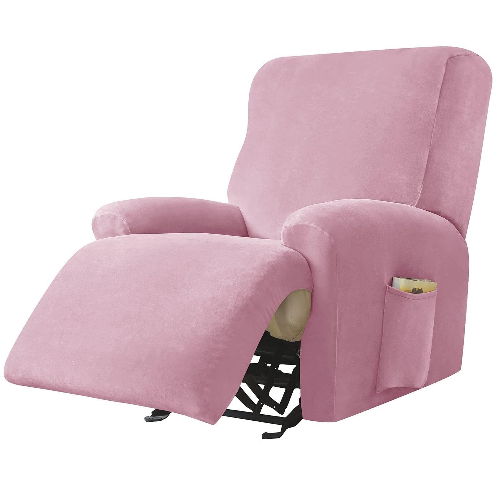 Funda elástica de terciopelo para sillón reclinable, 4 piezas, antideslizante, suave, para relajarse, protector de ajuste universal para decoración del hogar, fácil cuidado