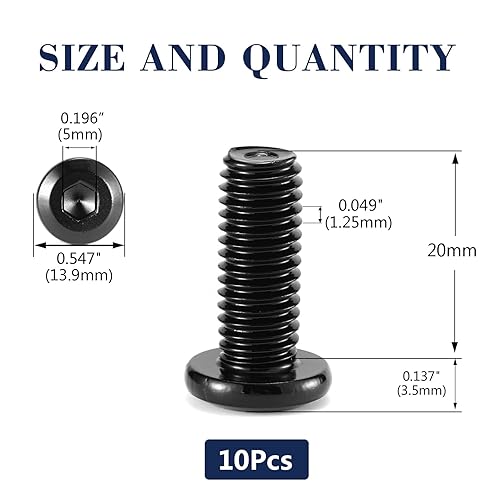 Miniatura 65 de 20 tornillos hexagonales de cabeza plana M6 x 1.575 in, acero inoxidable 304 18-8, rosca completa, óxido negro (con llave hexagonal)