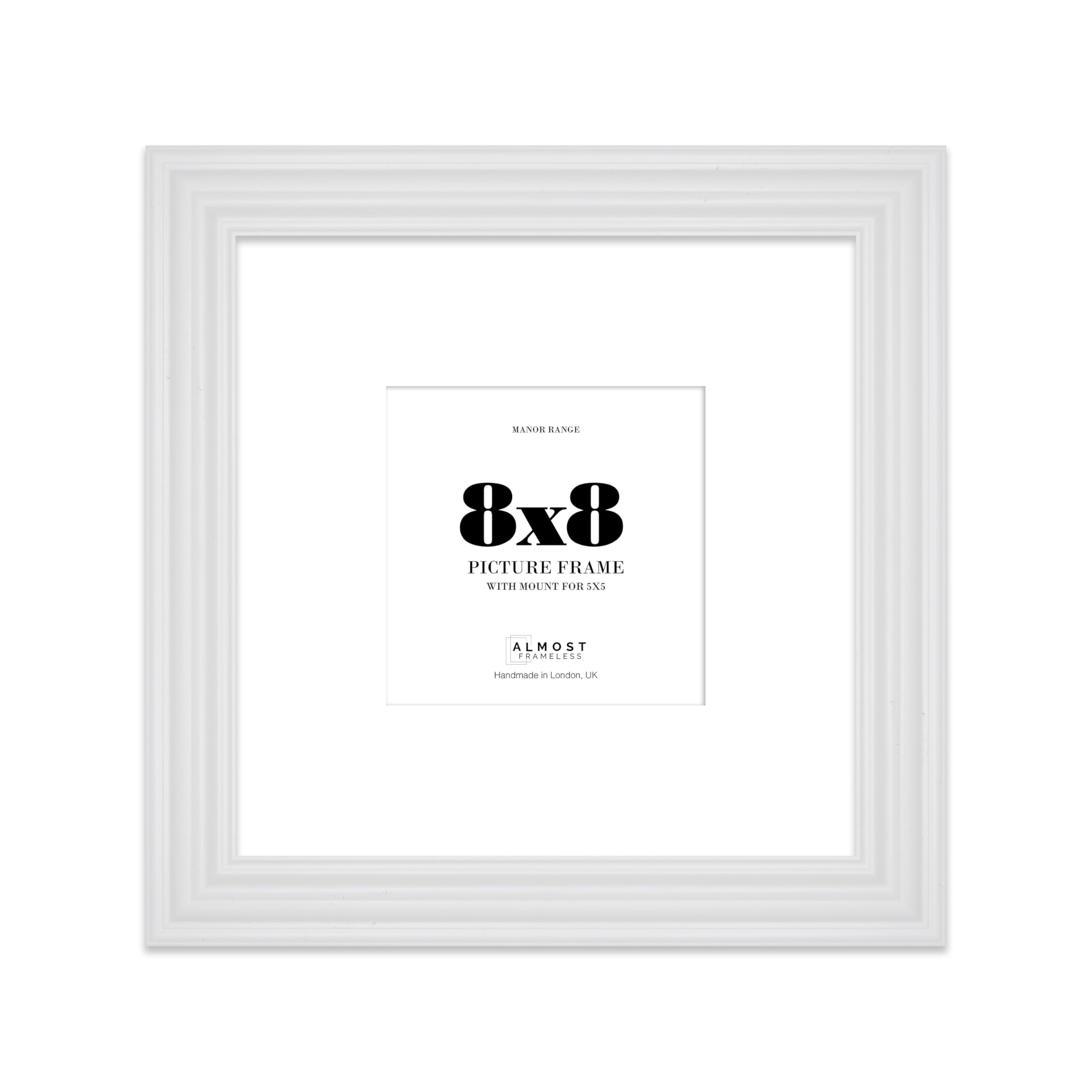 8x8" White Picture Frame - 8x8" Square Frame with 5x5" Mount for 8x8"/5x5" Pictures Vintage Style Classic Interior Design Décor, 1 Pack