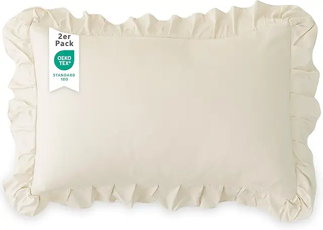 TOCOMOA Rüschen Kissenbezug 40x80 2er Set - Öko-Tex Zertifiziert, Beige