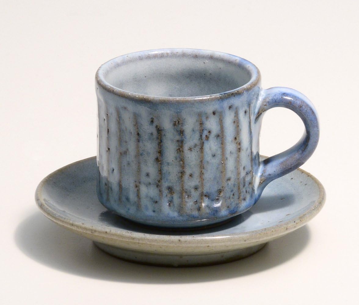 Marui Seitouki MR-3-3282 Shigaraki Ware Hechimon Coffee Cup Saucer Set, Approx. 7.1 fl oz (210 ml), Blue