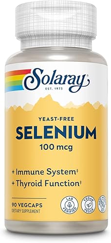 Solaray Selenio libre de levadura 100 mcg apoyo saludable de la función inmune y tiroidea absorción mejorada 90 porciones 90 cápsulas vegetales