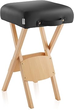 Saloniture Wood Folding Massage Stool with Carrying Case, Black
