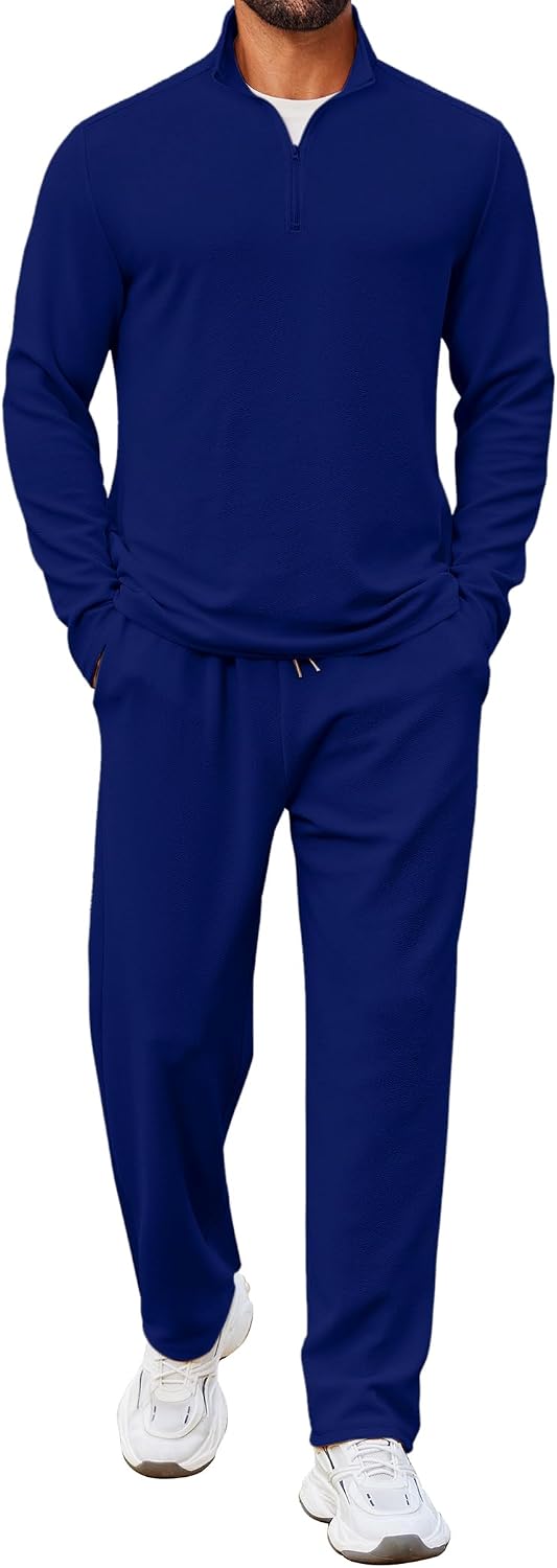 COOFANDY Men's 2 Piece Tracksuit Set Quarter Zip Sweatsuit Athletic Running Suit Sets Long Sleeve Casual Outfits
