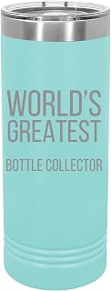 World's Greatest Bottle Collector Laser Engraved Stainless Steel Teal Skinny Tumbler - Double-Wall Insulated 22-Ounce Travel Coffee Personalized Etched Mug with Slider Lid Bottle Collectors