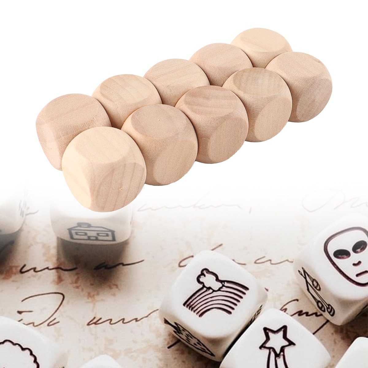 Sarini 10 Dados De Madera De 20 Mm, Redondos, Lisos, De Seis Caras, Sin Pintar, Para Enseñanza DIY, Recursos Creados, Enseñanza De Juegos.